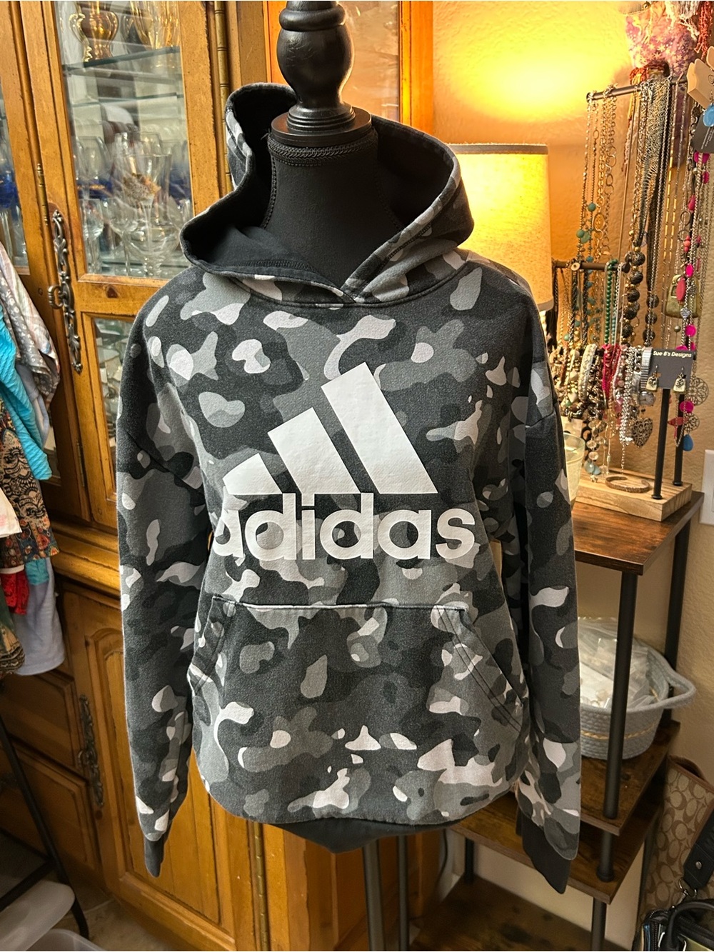 adidas Gray & Black Camo Hooded Pullover Jacket